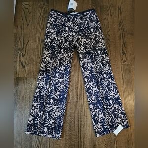 Victoria Beckham Chenile Jaquard Wide Leg Trousers Navy Blush Pants Sz 10 US Nwt